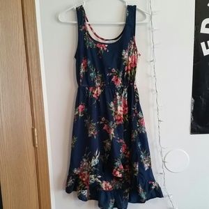 Deep blue floral print hi/lo dress w/lace back