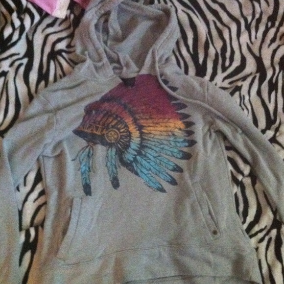 Grey feather head dress hoodie