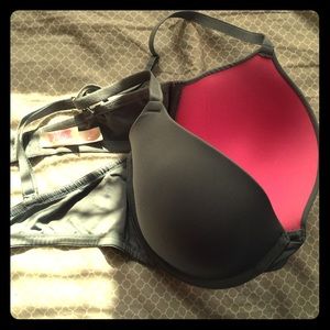 36D Pink by Victoria bra - grey w/ pink lining
