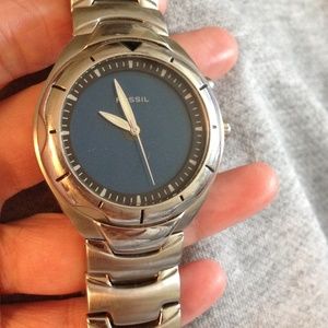 Fossil watch - mens stainless steel - blue dial