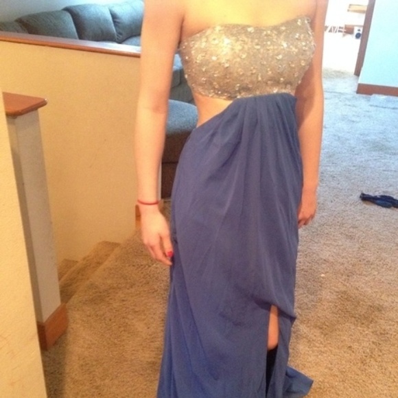 Beautiful blue open back prom dress