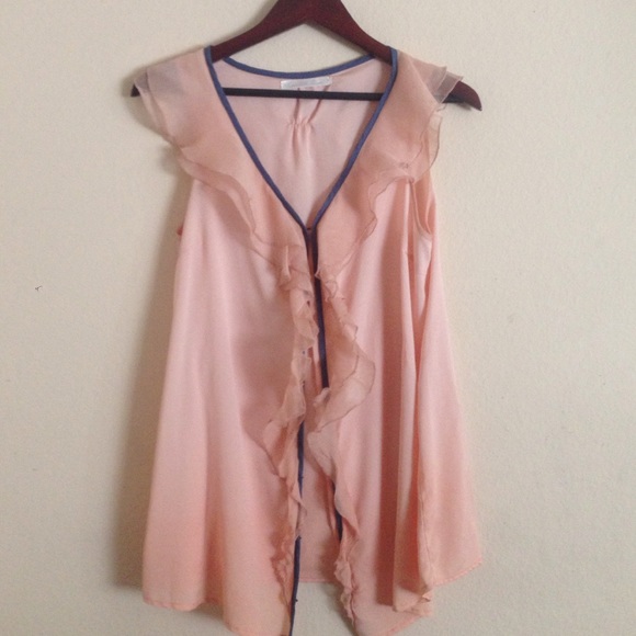 Blush Ruffled Blouse with blue piping
