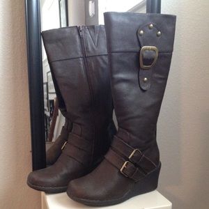 Chocolate Brown Wedge Riding Boots
