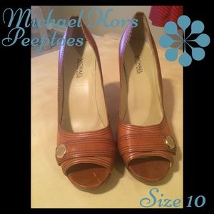 Michael Kors Caramel Leather Peeptoes Size 10