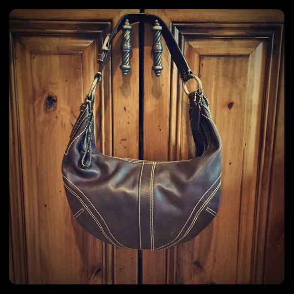 Dark brown leather Coach hobo