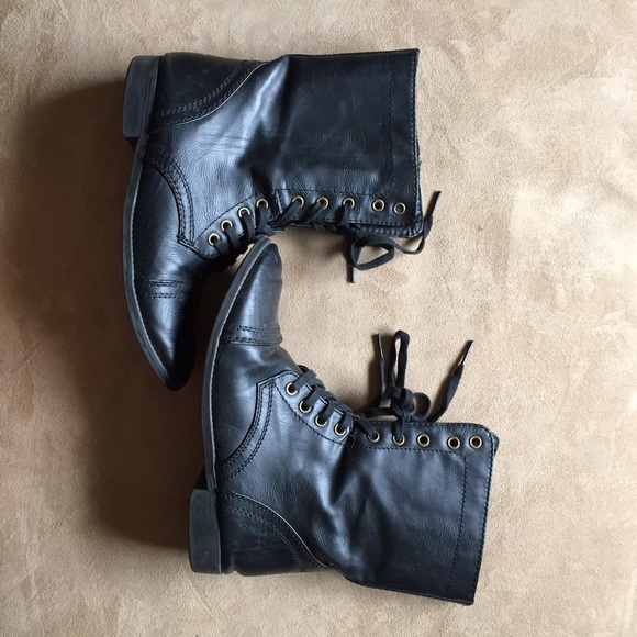 Black leather combat boots