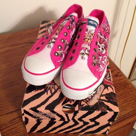 Ed Hardy Magenta Slip On Sneakers