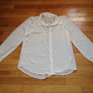 Cream button up shirt with lace