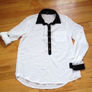 Black and white button top