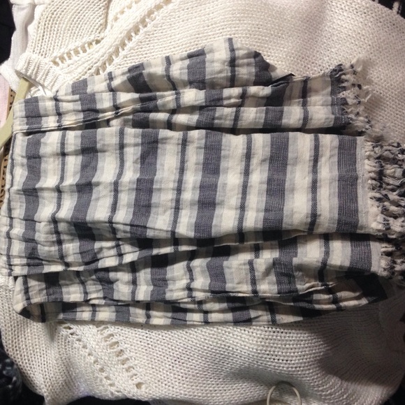 white grey & black striped scarf