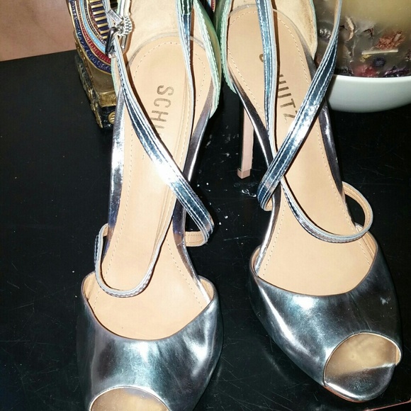Silver and green heels
