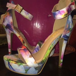 Spring floral print with ankle strap heel
