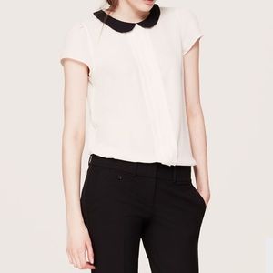 LOFT Petite contrast collar pleated top