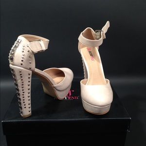 Nude ankle strap studded heels
