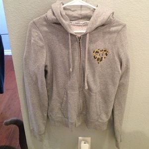 Grey VS zip up with black & cheetah print writing