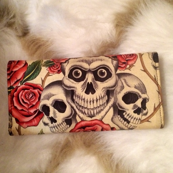Bags - Rose and Skull Print Wallet Bags - Rose and Skull Print Wallet