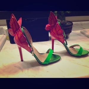 Pink and green butterfly heels