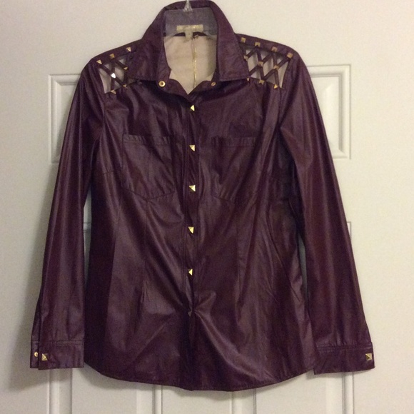 REDUCED TODAY!! Burgundy Faux leather Shirt - Picture 1 of 4