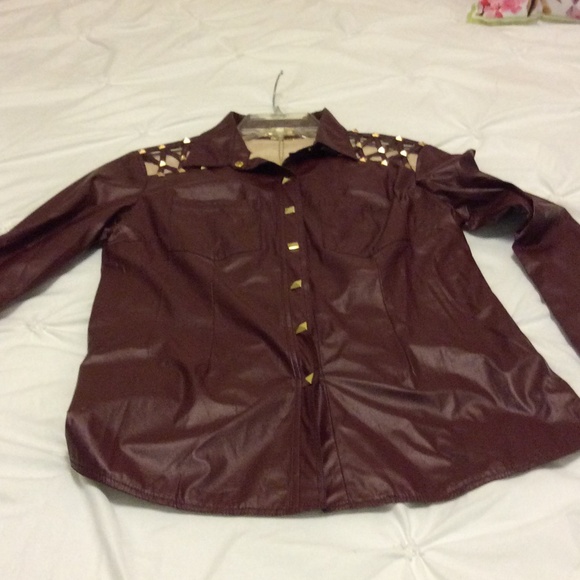 REDUCED TODAY!! Burgundy Faux leather Shirt - Picture 3 of 4
