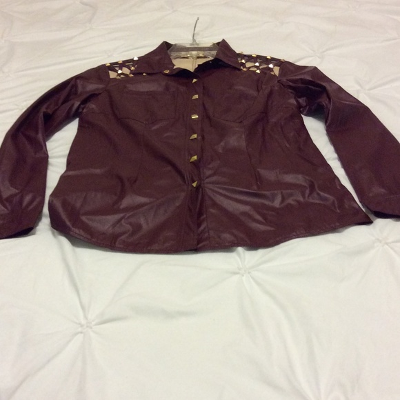 REDUCED TODAY!! Burgundy Faux leather Shirt - Picture 4 of 4