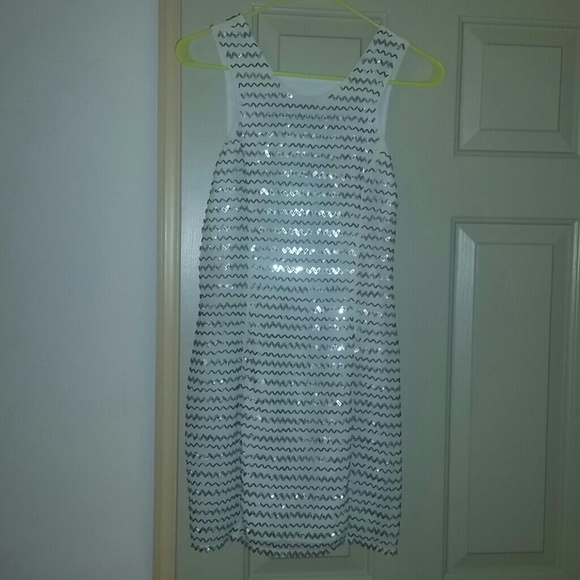 Parker white and silver beaded mini dress