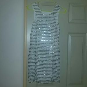 Parker white and silver beaded mini dress
