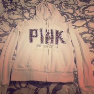 VS PINK cream colored hoodie with leopard print