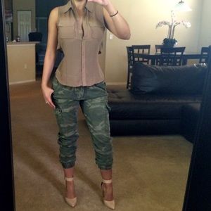 Trendy camel high low top.