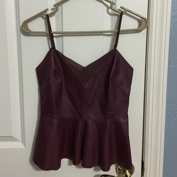 Burgundy Faux Leather Peplum Tank