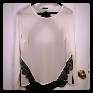 Sheer cream long sleeve with lace detail