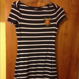 Short sleeve knit blue and white dress