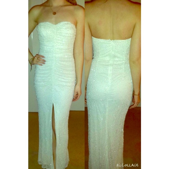 White strapless prom dress