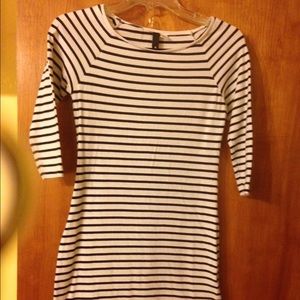 3/4 black and white stripe knit dress