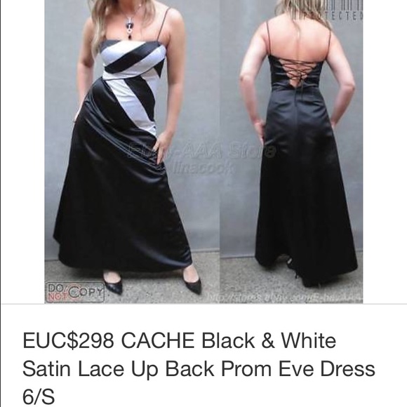 Cache black & white lace up back satin dress sz  6 - Picture 1 of 4