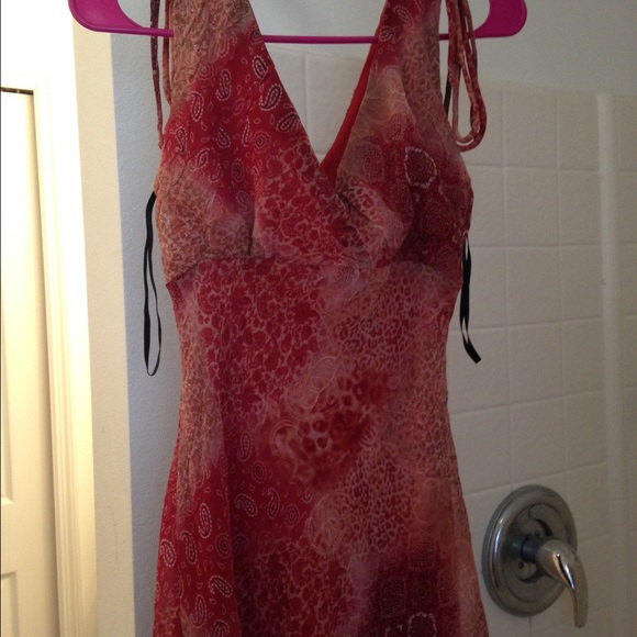 Red and beige tank top dress