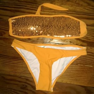Orange bandeau bikini