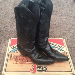 Justin Smooth Ostrich Black Cowboy Boots