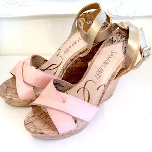 Sam & Libby Blush & Gold Cork Wedge Sandal