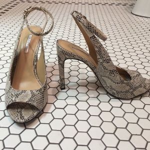 BCBGeneration snakeskin strappy heels