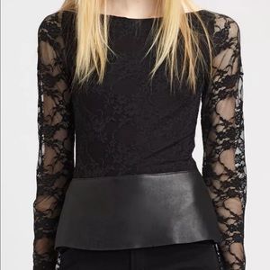 Bailey peplum lace top, faux leather.