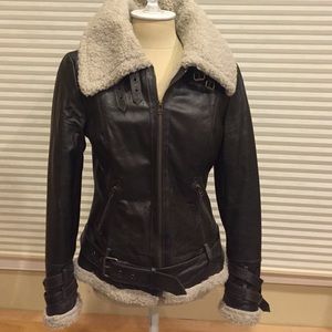 DKNY real leather/ faux fur jacket