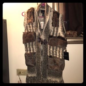 NWT Cynthia Rowley sweater vest with faux fur