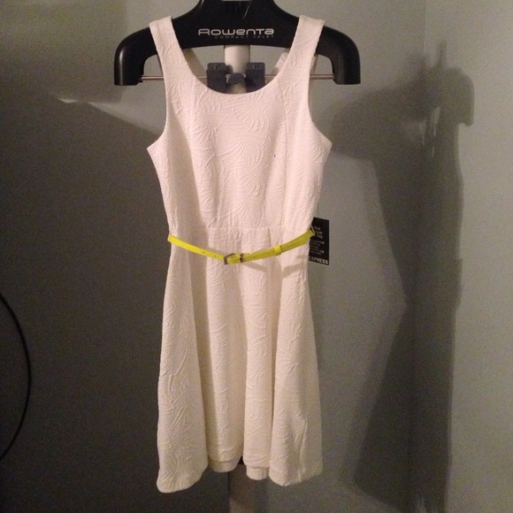 Express Dresses & Skirts - White dress with yellow belt