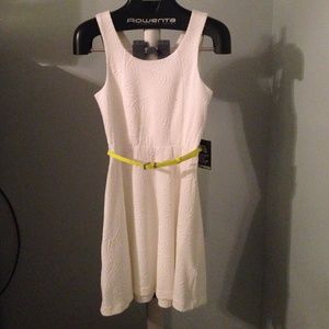 White dress with yellow belt