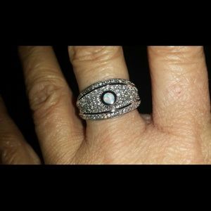 White Topaz and Fire Opal in Sterling Silver ring.