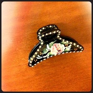 Hand painted rhinestone embellished hair clip