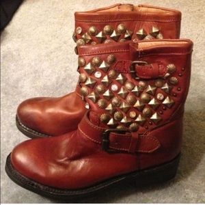 ASH brown leather studded biker combat boots