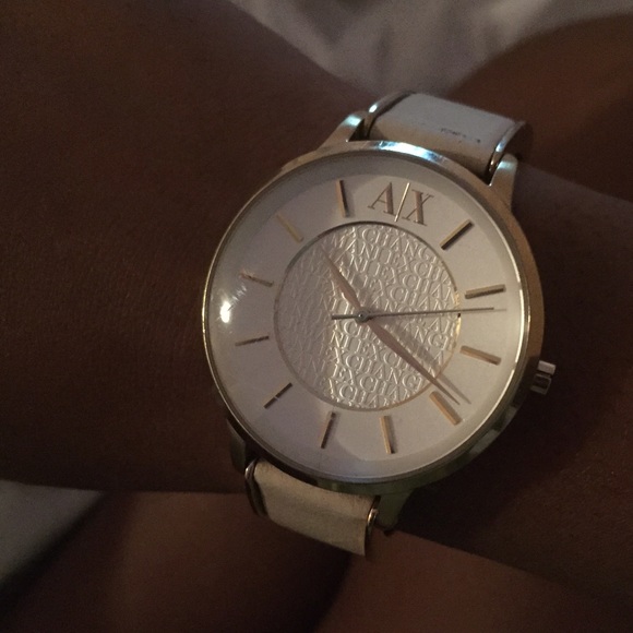 Armani exchange leather strap watch