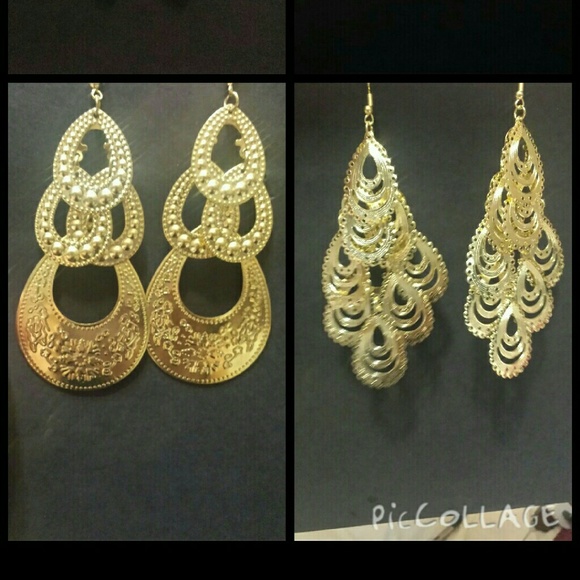 Gold Dangle Earrings 1.75 to 3 inches - Picture 1 of 3