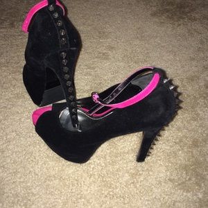 Black and Pink Peep Toe Pumps